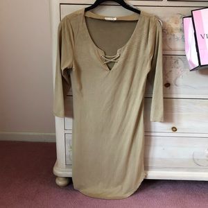 Camel Suede Sexy 3/4 Sleeve Dress